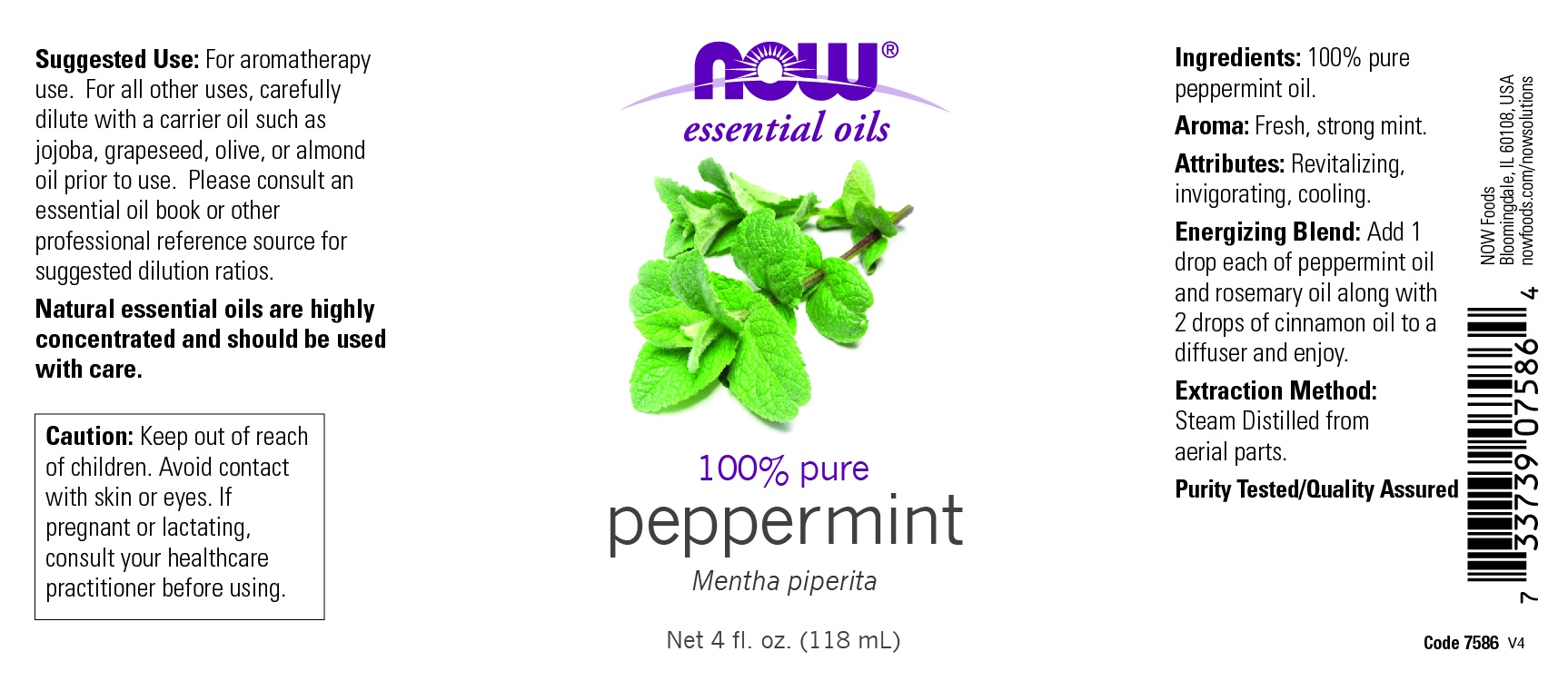 slide 2 of 2, NOW Essential Oils 100% Pure Peppermint Oil, 4 fl oz