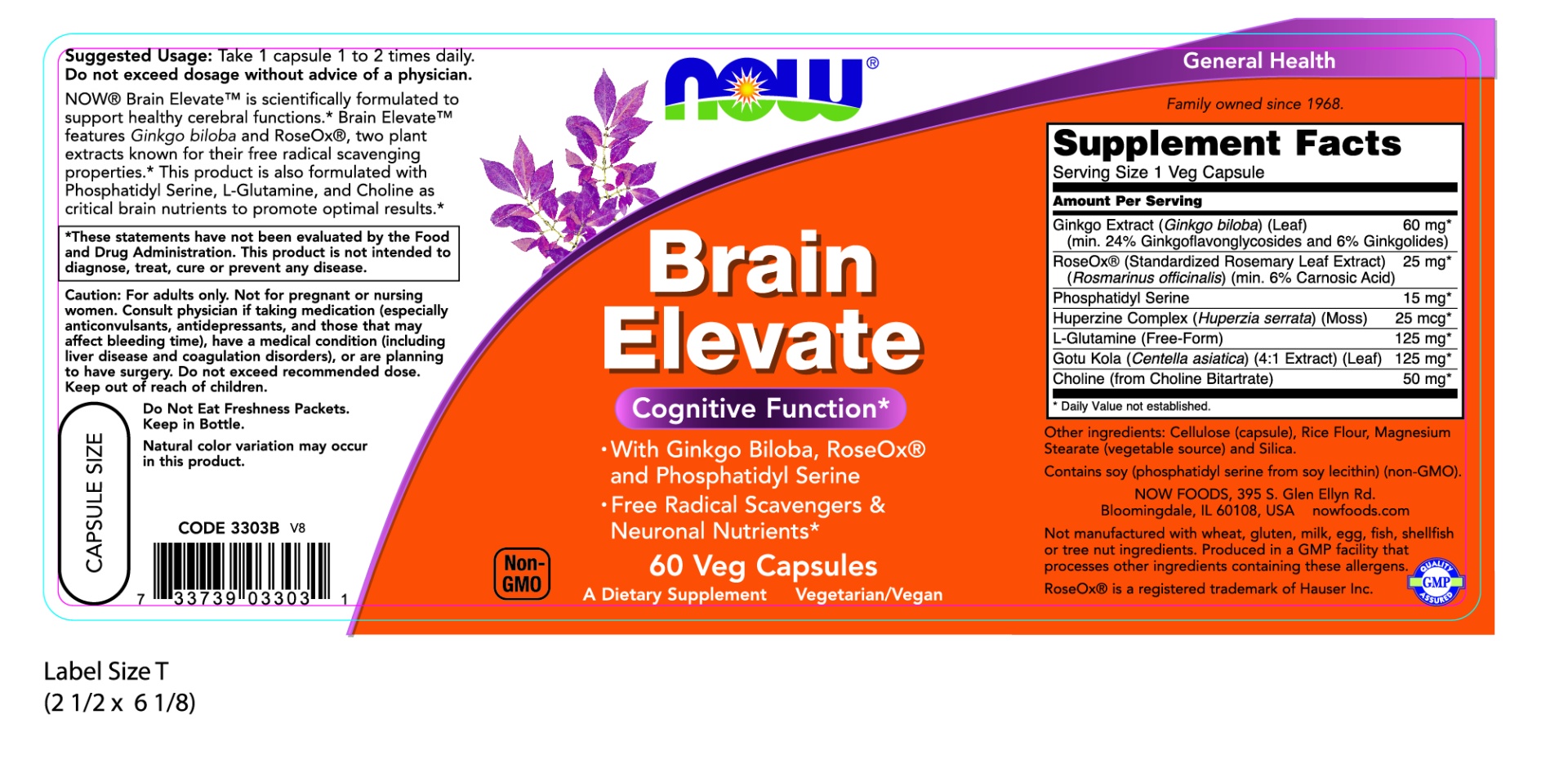 slide 2 of 2, NOW Brain Elevate™ - 60 Veg Capsules, 60 ct