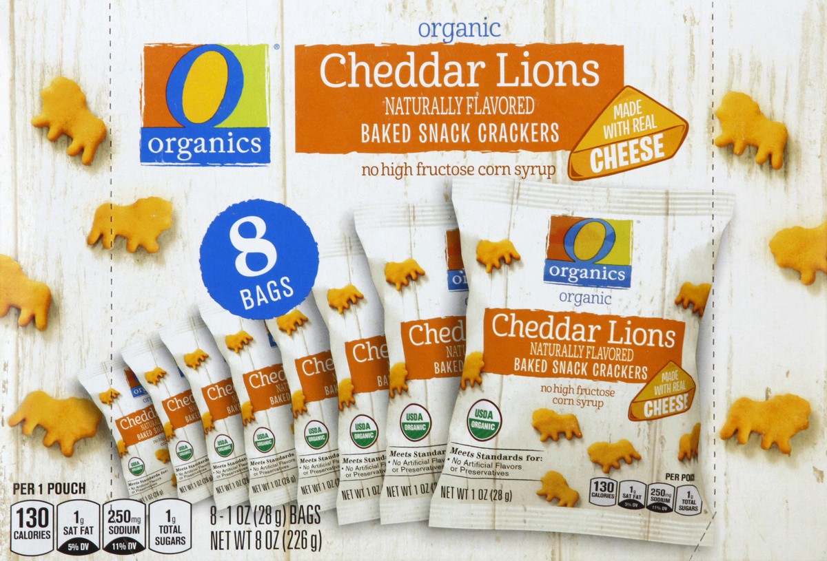 slide 2 of 4, O Organics Crackers Cheddar Lion Multipack, 8 ct; 1 oz