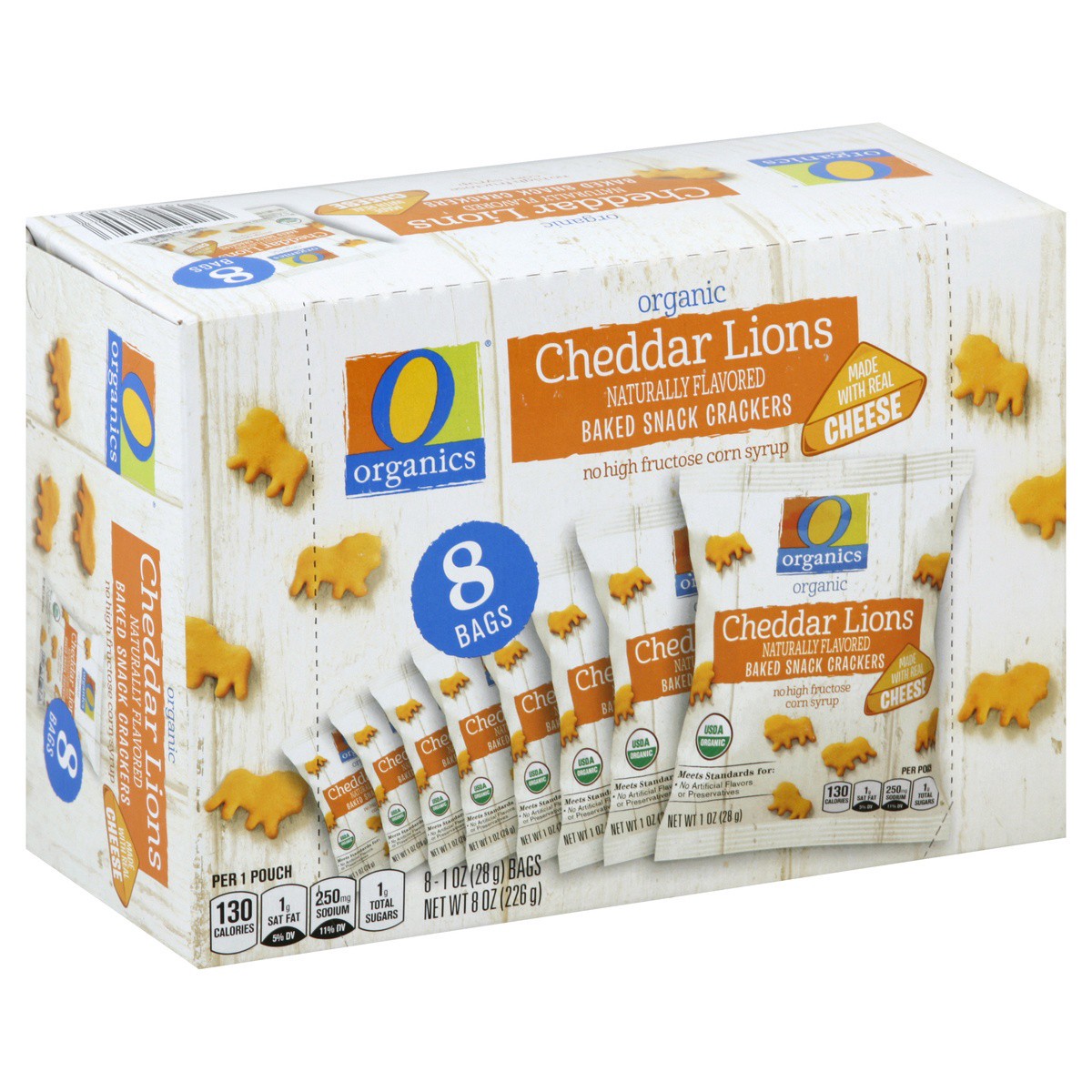 slide 1 of 4, O Organics Crackers Cheddar Lion Multipack, 8 ct; 1 oz