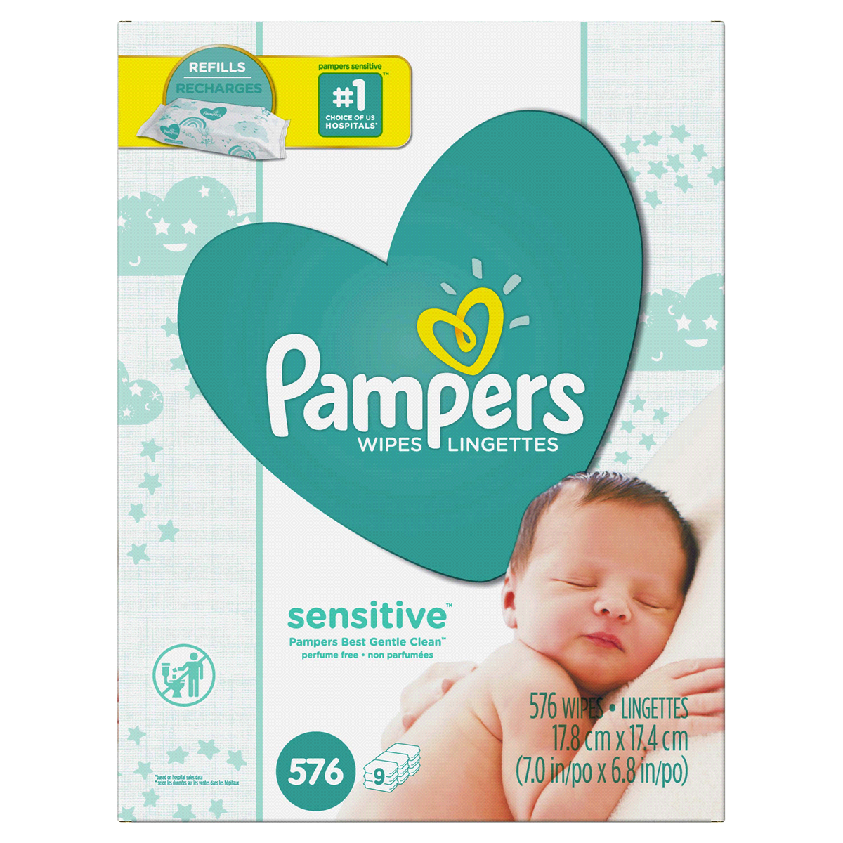 slide 3 of 7, Pampers Sensitive Baby Wipes, 576 ct