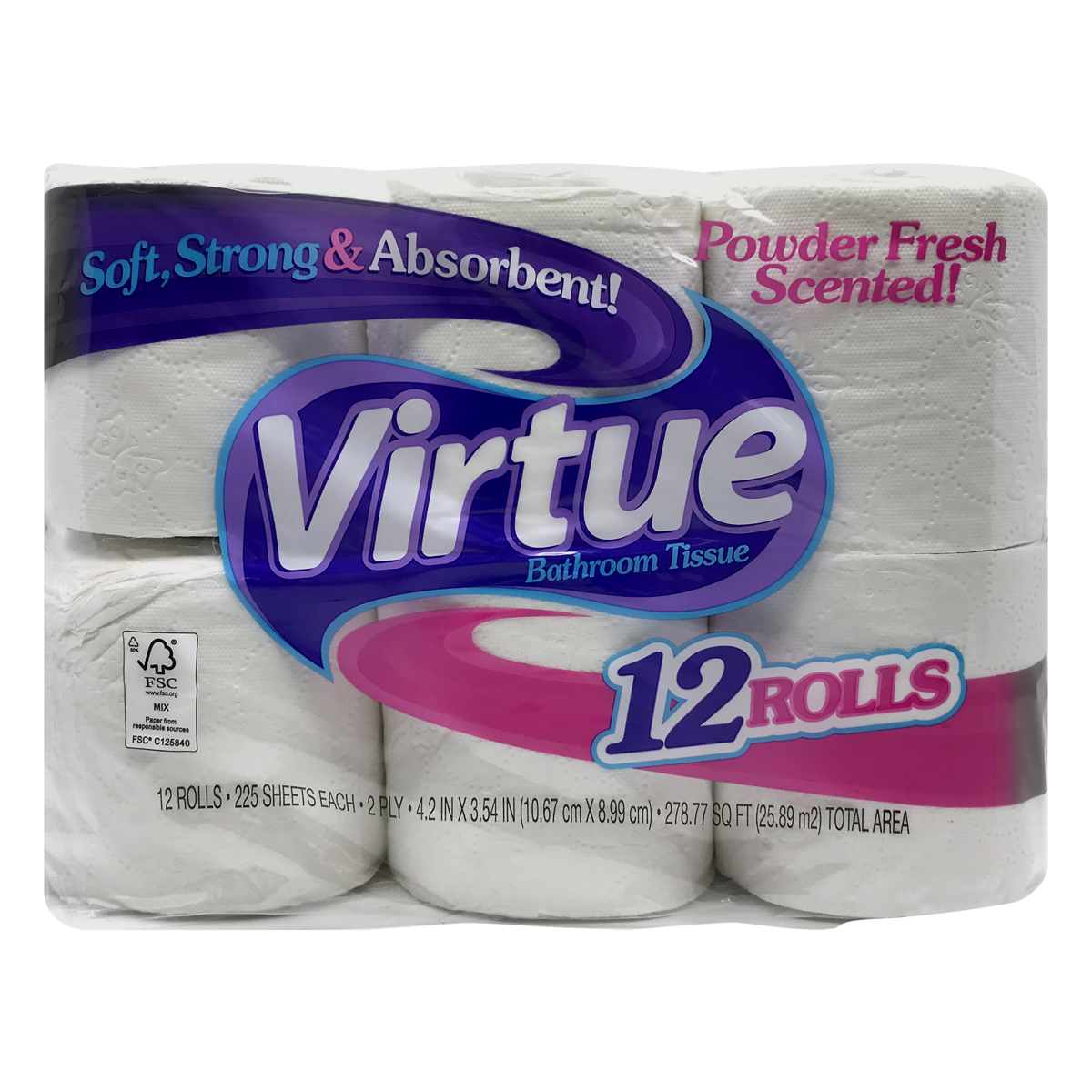 slide 1 of 1, Virtue Cider Powder Fresh Scent 2-Ply Bath Tissue, 12 ct