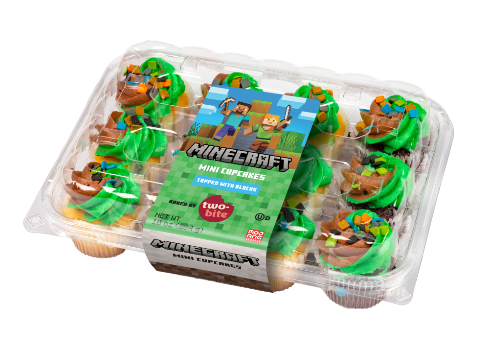 slide 1 of 3, Two Bites Minecraft Mini Cupcakes 12Ct, 1 oz