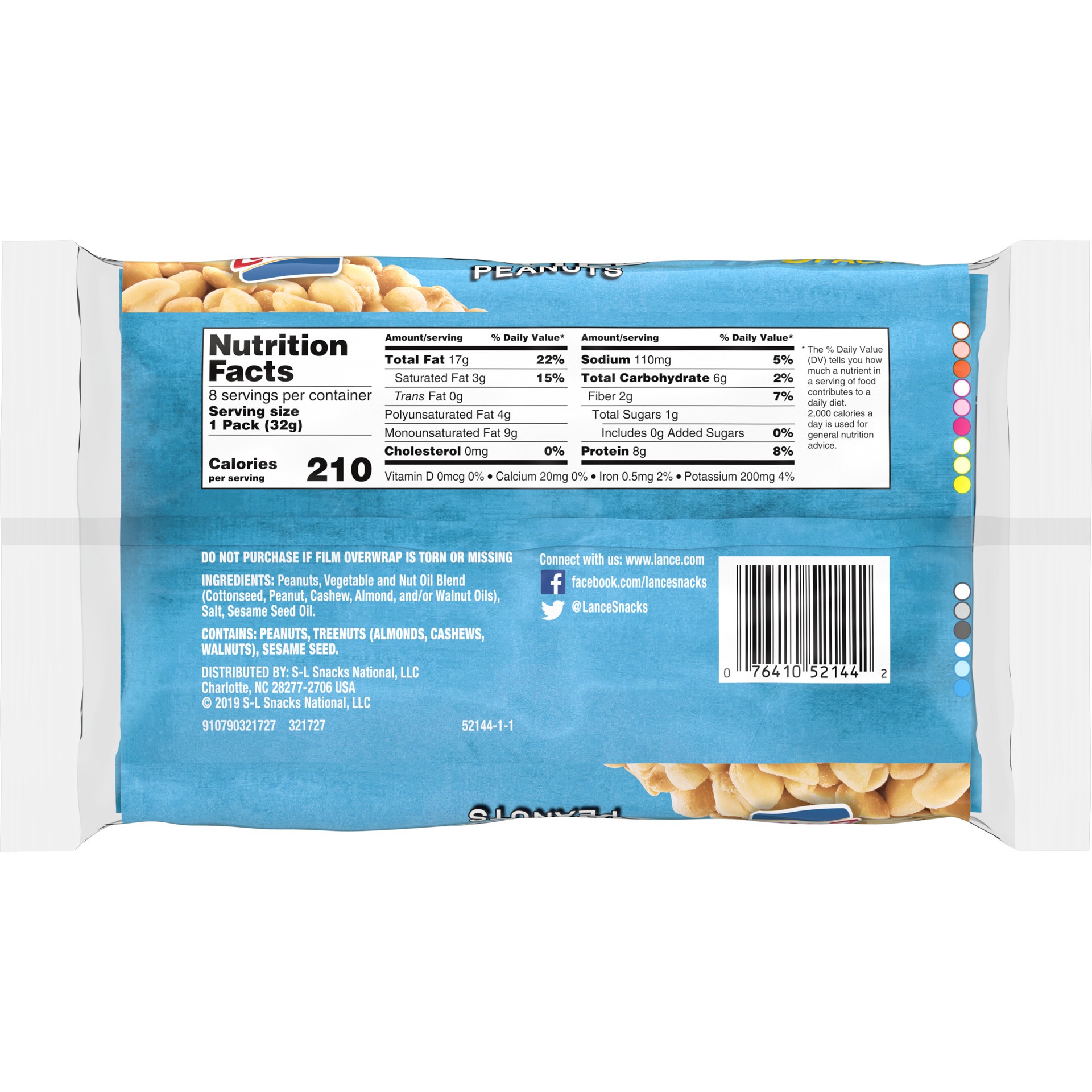 slide 5 of 5, Lance Salted Peanuts, 8 Ct. Pack of Snack Bags, 1.12 Oz Each, 9 oz