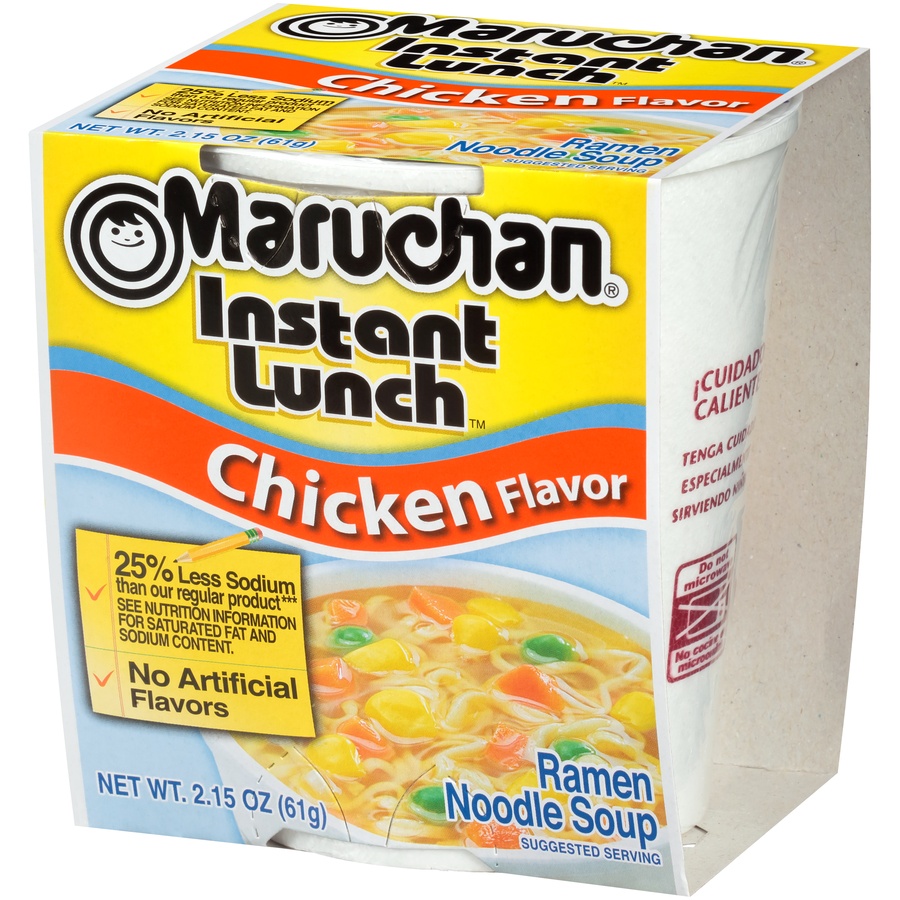 slide 3 of 8, Maruchan Chicken Flavor 35% Less Sodium Ramen Noodle Soup, 2.15 oz