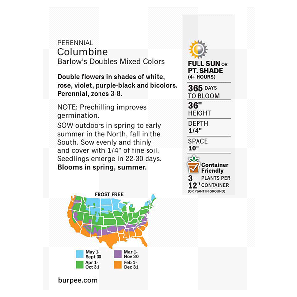slide 5 of 5, Burpee Columbine Barlow's Double Mix Seeds, 1 ct