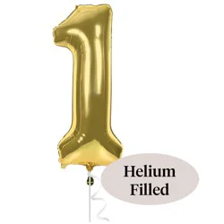 Helium Inflated Balloon Number 1 - White Gold - 5.5 in x 0.25 in x 7.5 in