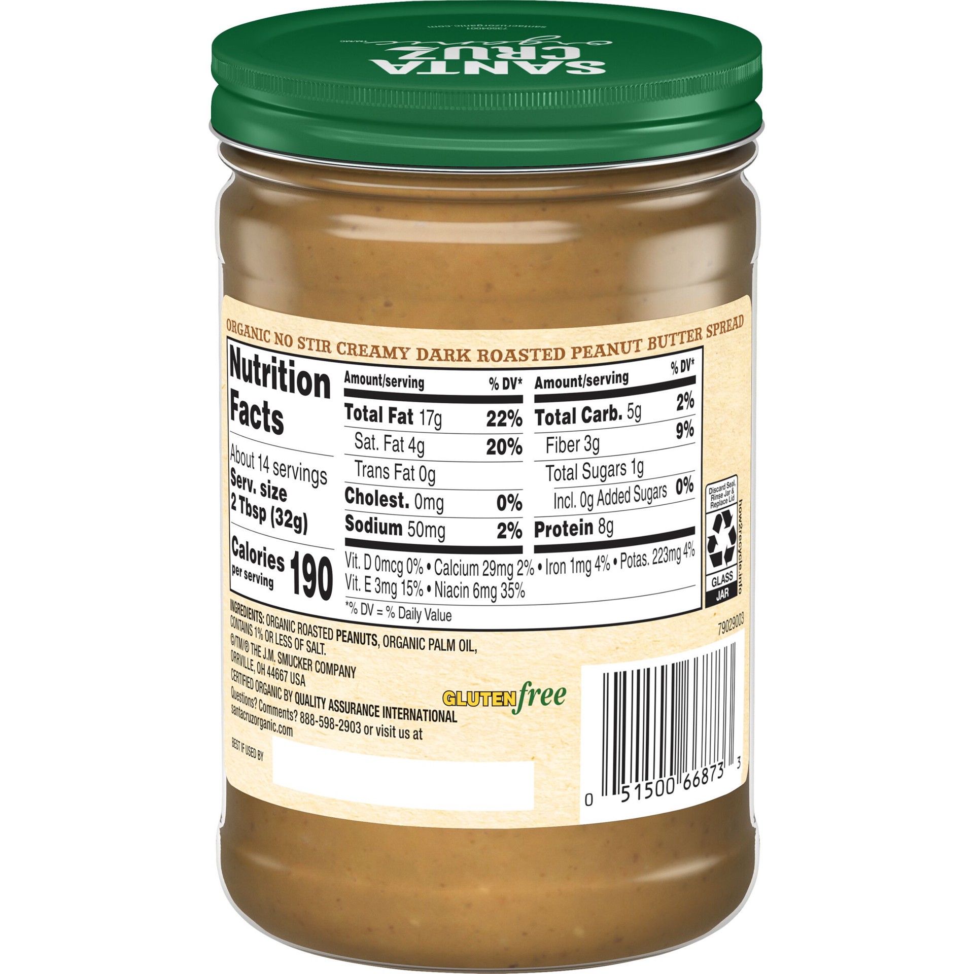 slide 4 of 4, Santa Cruz Organic No Stir Creamy Dark Roasted Peanut Butter Spread- 16 oz, 16 oz