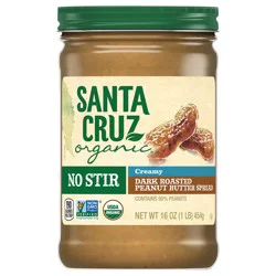 Santa Cruz Organic No Stir Creamy Dark Roasted Peanut Butter Spread- 16 oz