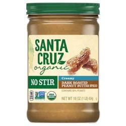 Santa Cruz Organic No Stir Creamy Dark Roasted Peanut Butter Spread- 16 oz