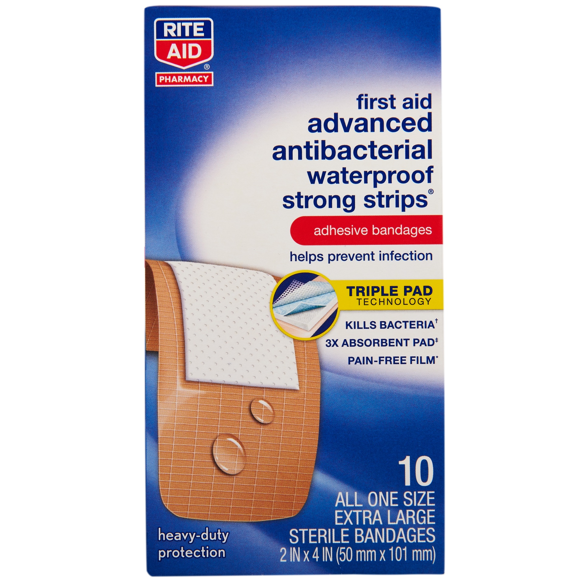 slide 1 of 2, Rite Aid Advanced Antibacterial Waterproof Strong Strips, XL, 10 ct
