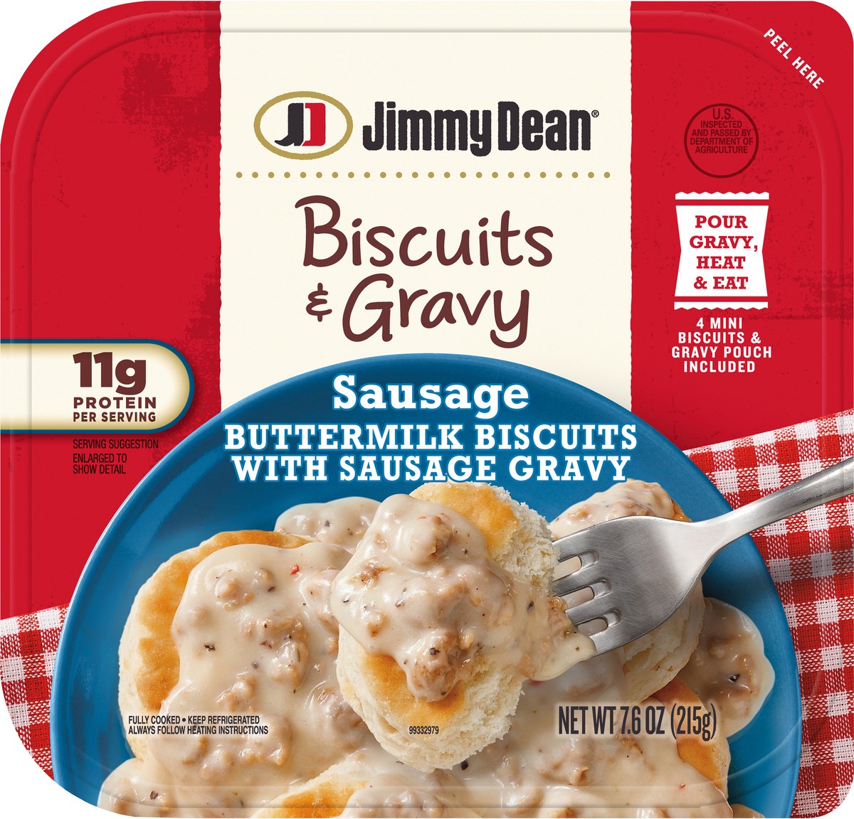 slide 7 of 9, Jimmy Dean Biscuits & Gravy - Sausage, 7.6 oz Box, 215.46 g