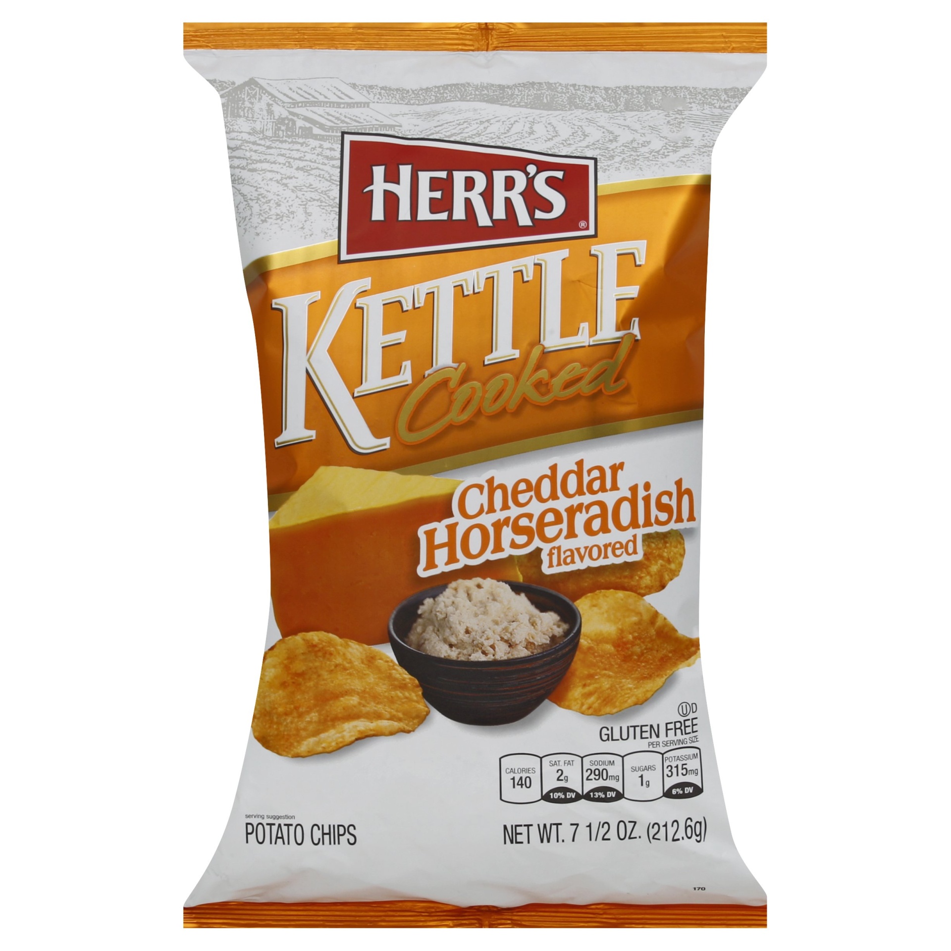 slide 1 of 1, Herr's Kettle Cooked Cheddar Horseradish Potato Chips, 7.5 oz