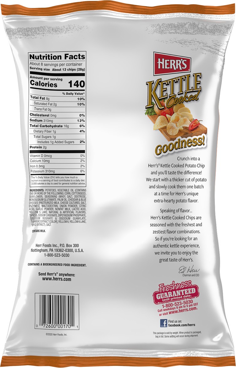 slide 13 of 14, Herr's Kettle Cooked Cheddar Horseradish Flavored Potato Chips 7.50 oz, 7.5 oz