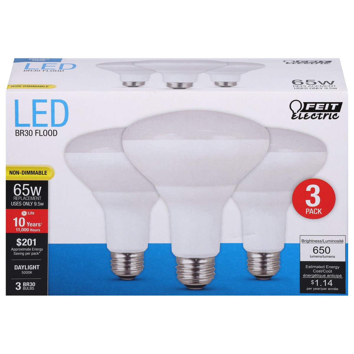 slide 1 of 11, Feit Electric 65 Watts LED Daylight Flood Bulb 3 ea, 3 ct