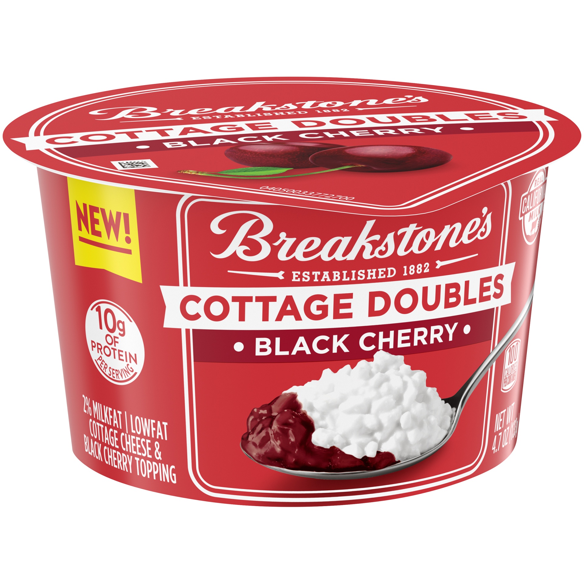 slide 2 of 6, Breakstone's Cottage Doubles Lowfat Cottage Cheese & Black Cherry Topping with 2% Milkfat Cup, 4.7 oz