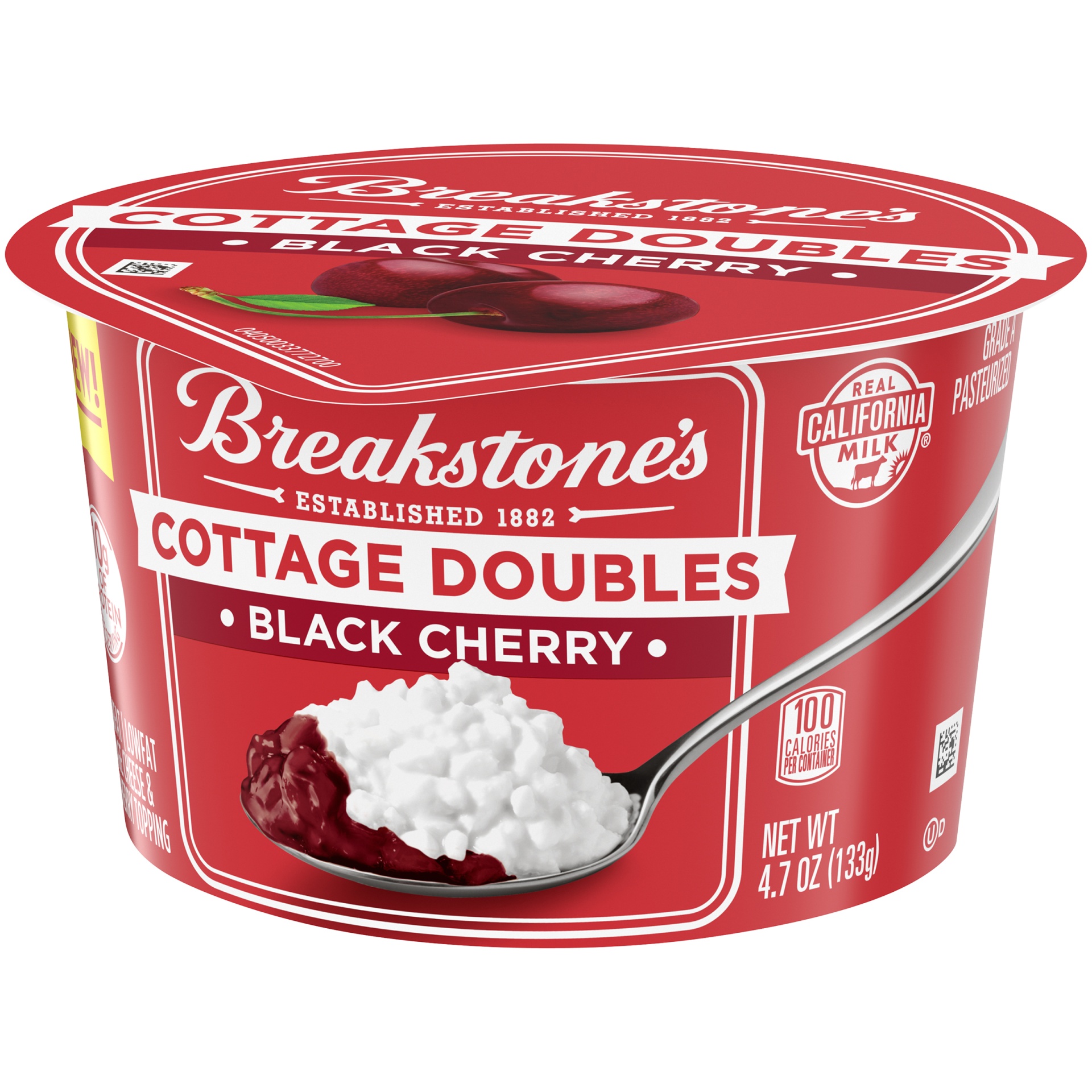 slide 3 of 6, Breakstone's Cottage Doubles Lowfat Cottage Cheese & Black Cherry Topping with 2% Milkfat Cup, 4.7 oz