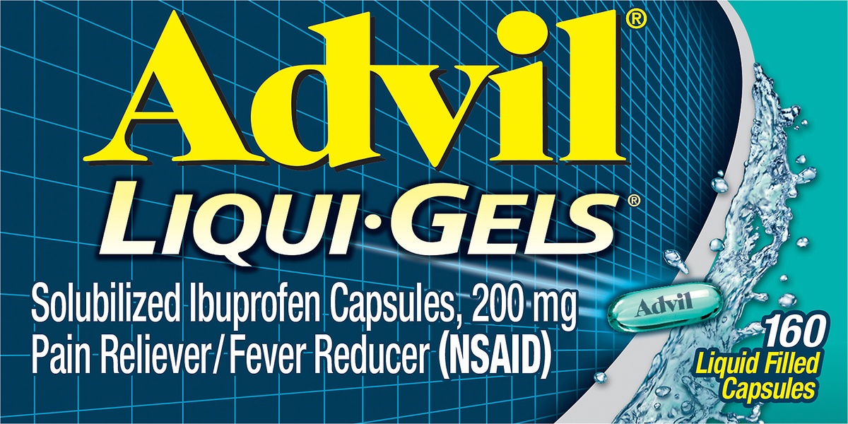 slide 3 of 7, Advil Liquigels Pain Reliever-Fever Reducer Ibuprofen Liquid Filled Capsules, 200 mg, 160 ct