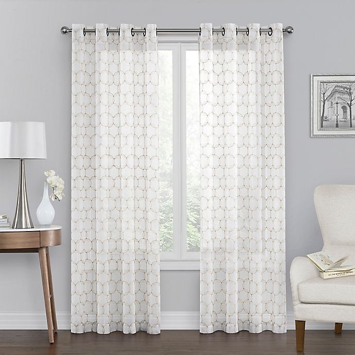 slide 1 of 1, Monroe Embroidered Grommet Top Window Curtain Panel - Ivory, 50 in x 84 in