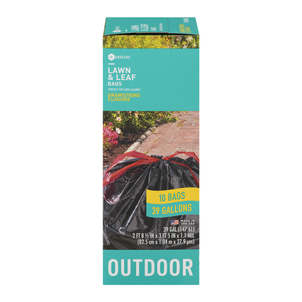 slide 1 of 1, SE Grocers Lawn & Leaf Bags Drawstring Closure Outdoor - 10 CT, 10 ct
