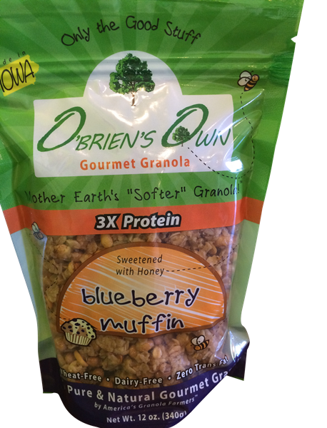 slide 1 of 1, O'Brien's Own Gourmet 3X Protein Blueberry Muffin Granola, 12 oz