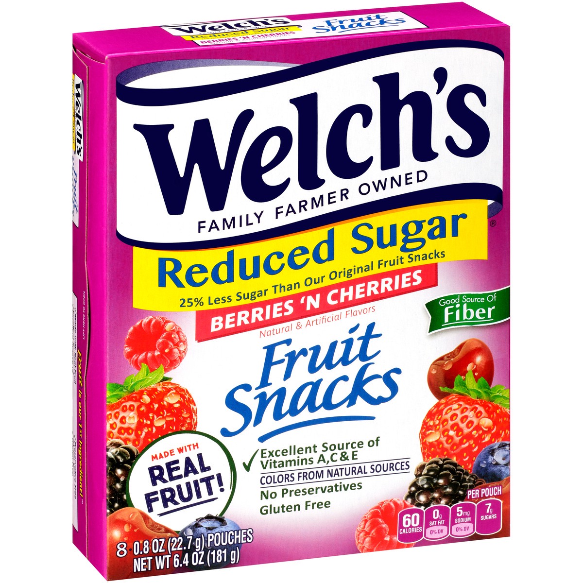 slide 2 of 9, Welch's Fruit Snacks, Reduced Sugar, Berries'N Cherries, 6.4 oz