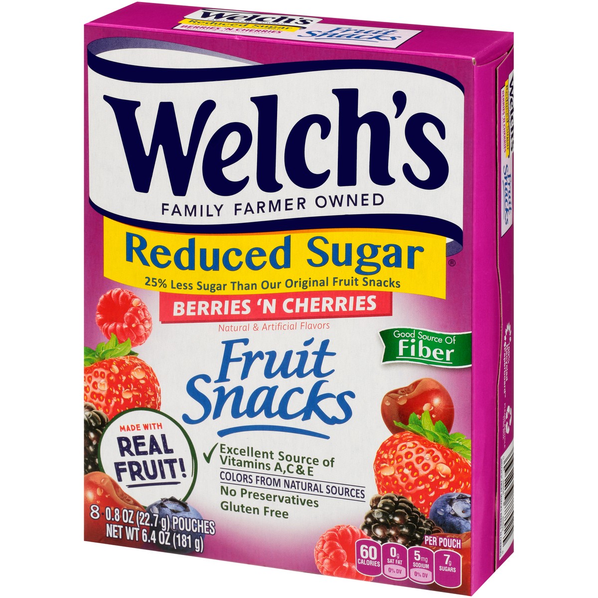 slide 3 of 9, Welch's Fruit Snacks, Reduced Sugar, Berries'N Cherries, 6.4 oz