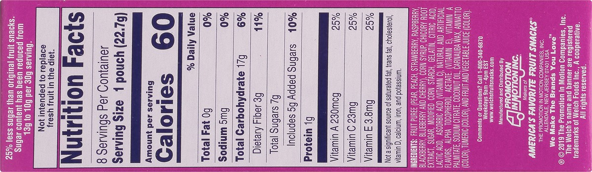 slide 4 of 9, Welch's Fruit Snacks, Reduced Sugar, Berries'N Cherries, 6.4 oz