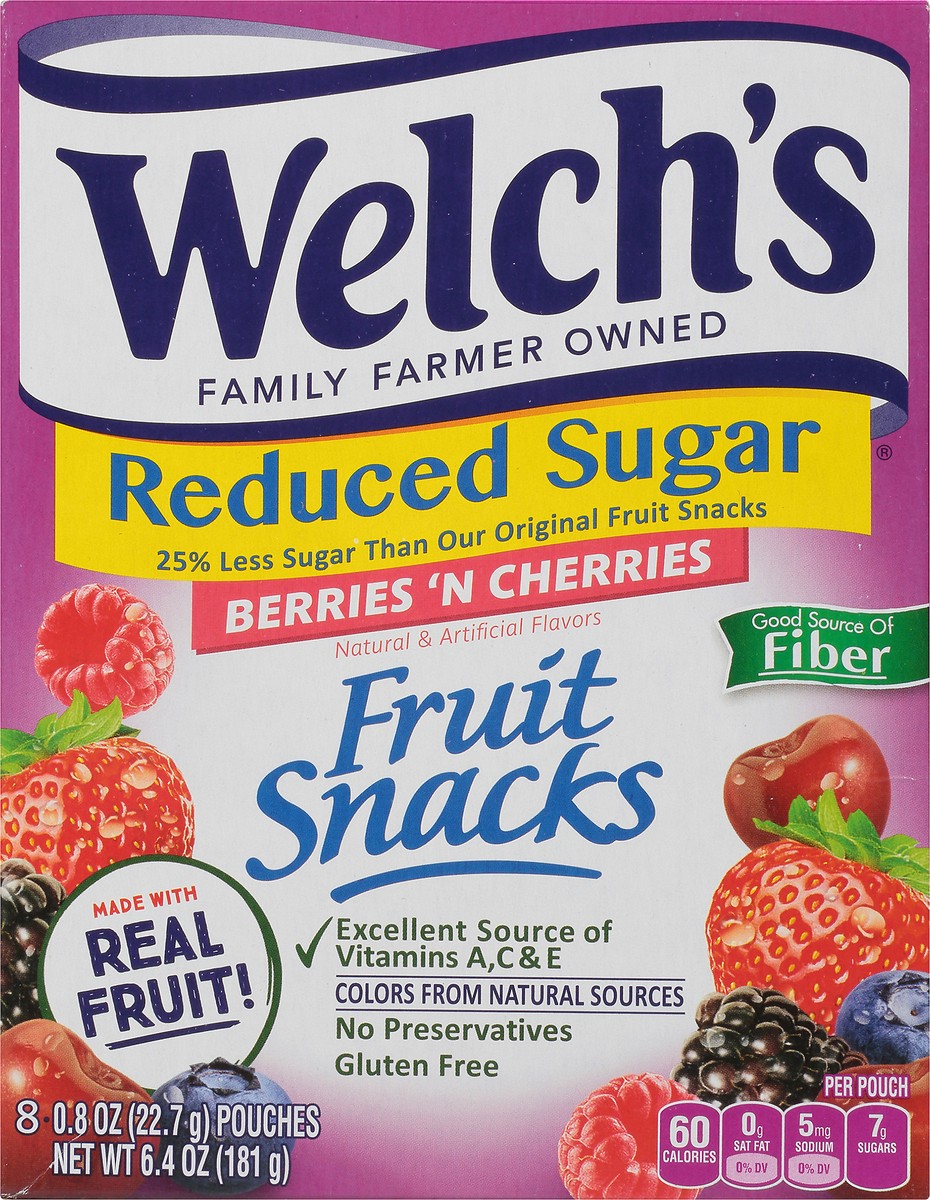 slide 6 of 9, Welch's Fruit Snacks, Reduced Sugar, Berries'N Cherries, 6.4 oz