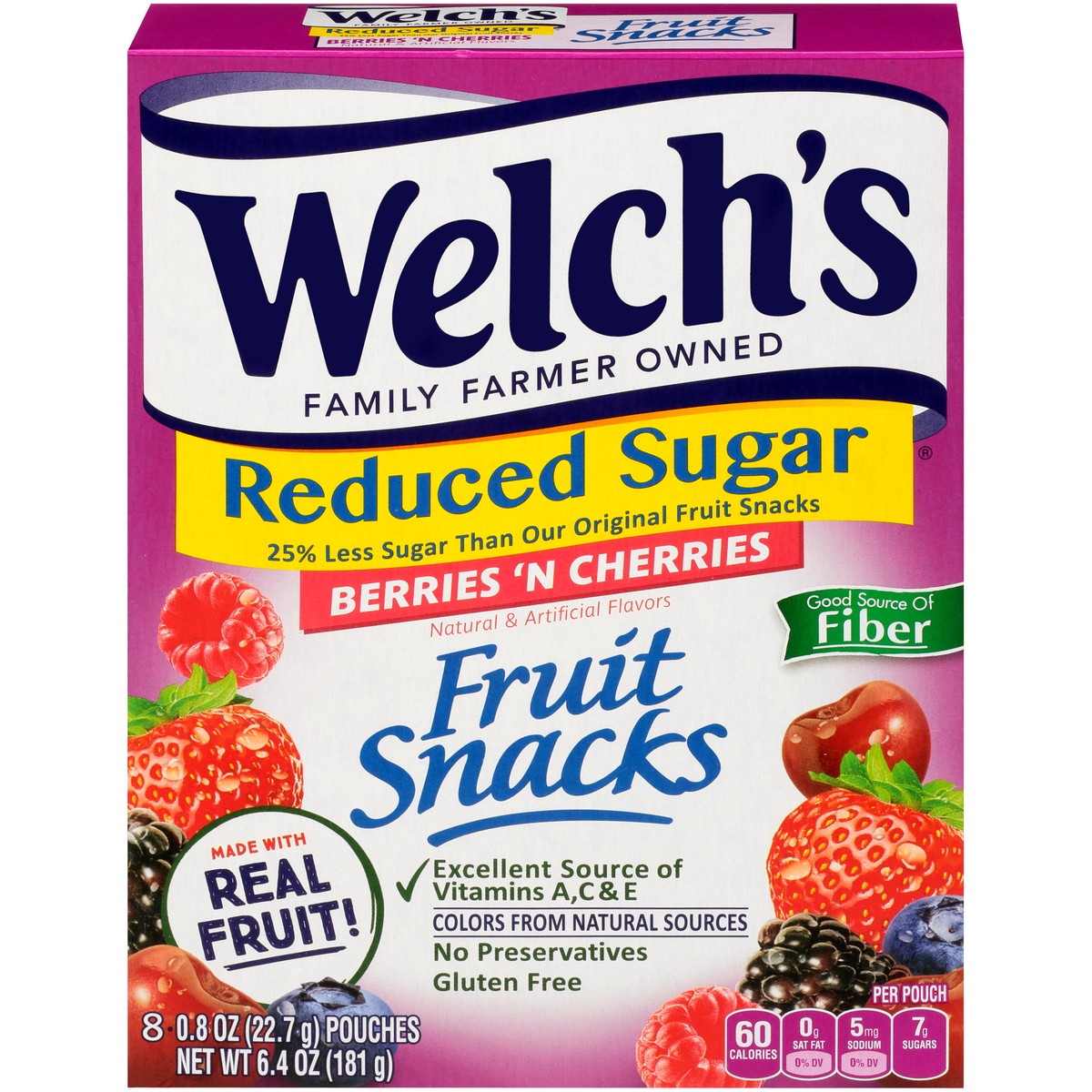 slide 1 of 9, Welch's Fruit Snacks, Reduced Sugar, Berries'N Cherries, 6.4 oz