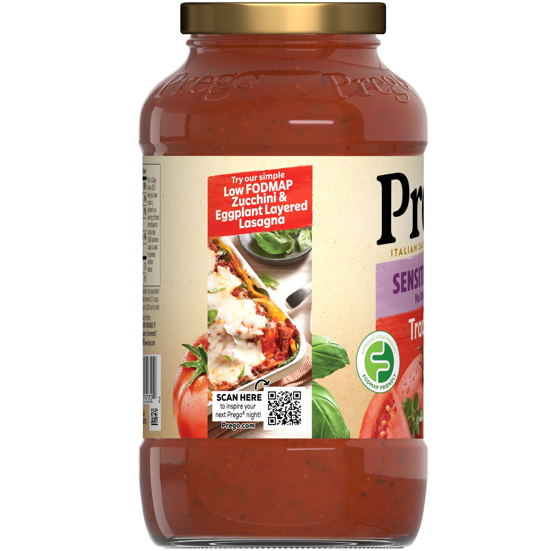 slide 2 of 5, Prego Traditional Sensitive Recipe Low FODMAP Pasta Sauce, 23.75 oz Jar, 23.75 oz