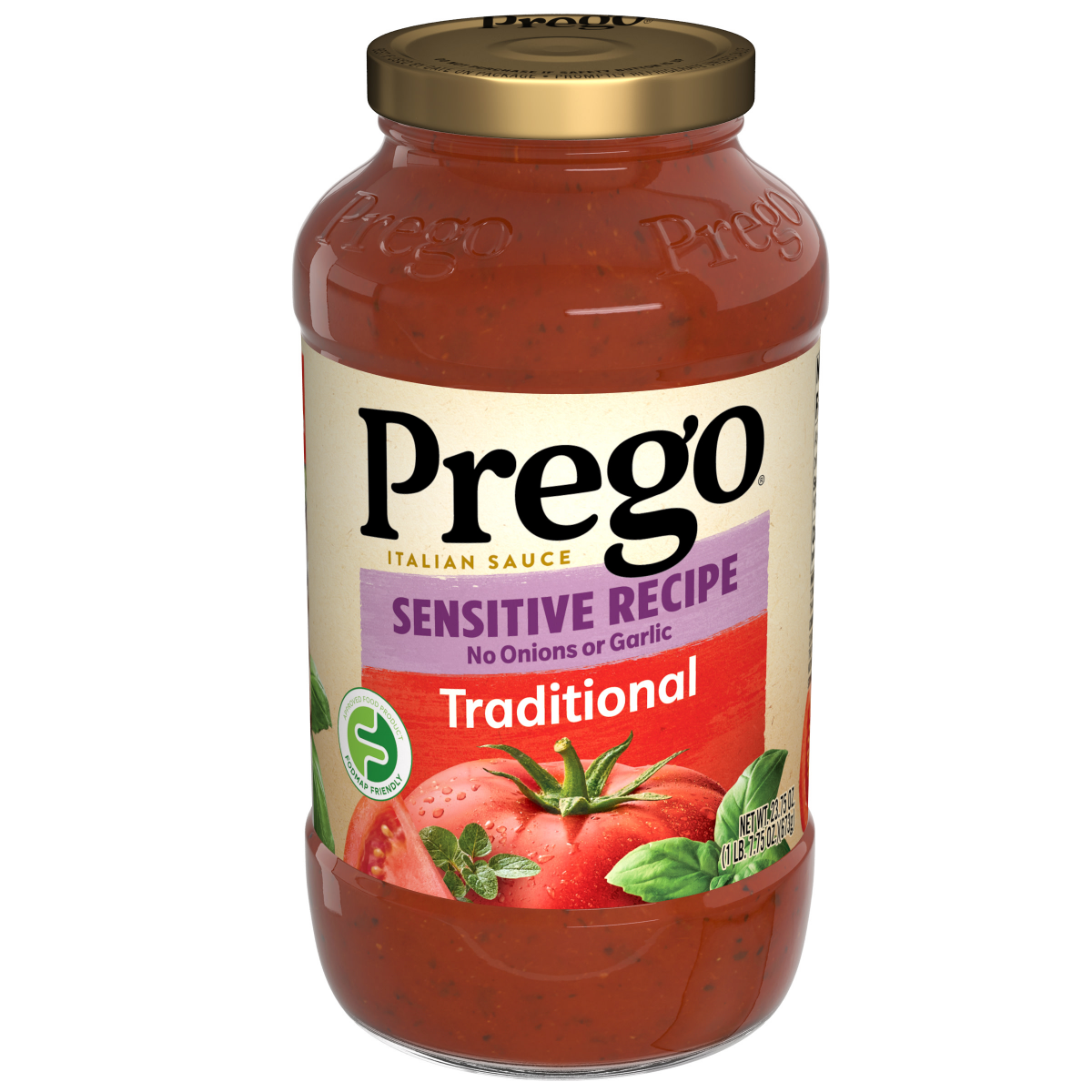 slide 1 of 5, Prego Traditional Sensitive Recipe Low FODMAP Pasta Sauce, 23.75 oz Jar, 23.75 oz