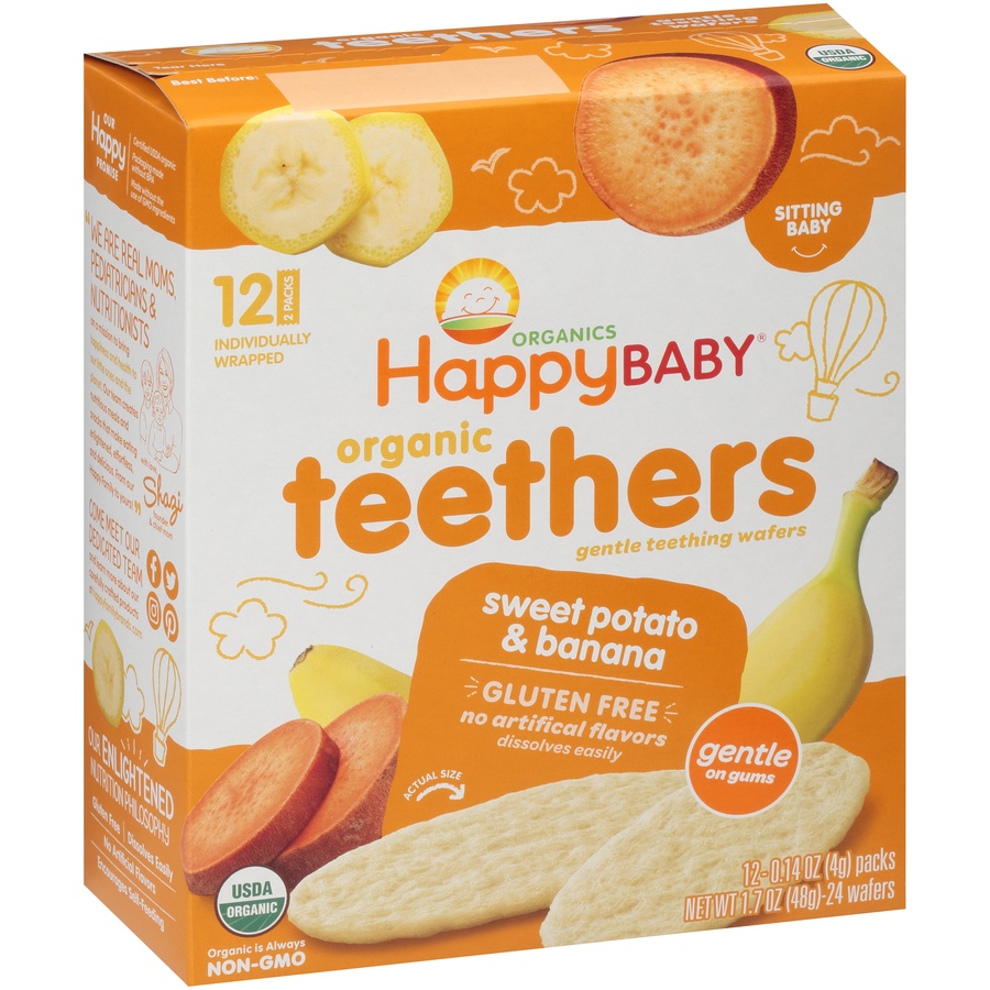 slide 2 of 8, Happy Baby Teethers Banana & Sweet Potatoes, 12 ct; 0.14 oz