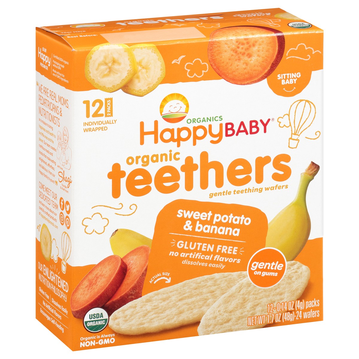 slide 2 of 9, Happy Family HappyBaby Sweet Potato & Banana Organic Teethers - 12ct/1.7oz, 12 ct; 1.7 oz