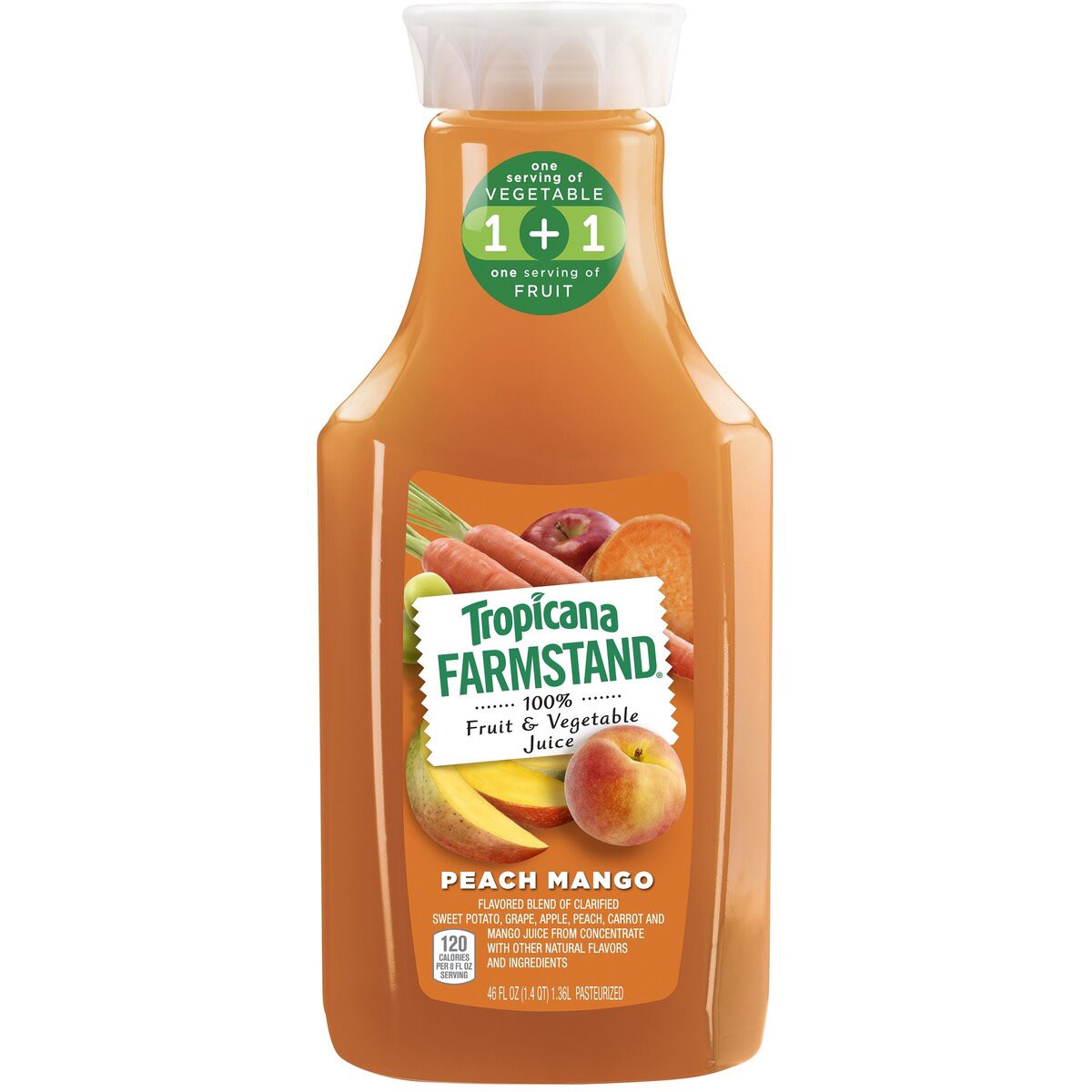 slide 8 of 9, Tropicana Farmstand 100% Fruit & Vegetable Juice Peach Mango Flavor 46 Fluid Ounce Plastic Bottle, 46 oz