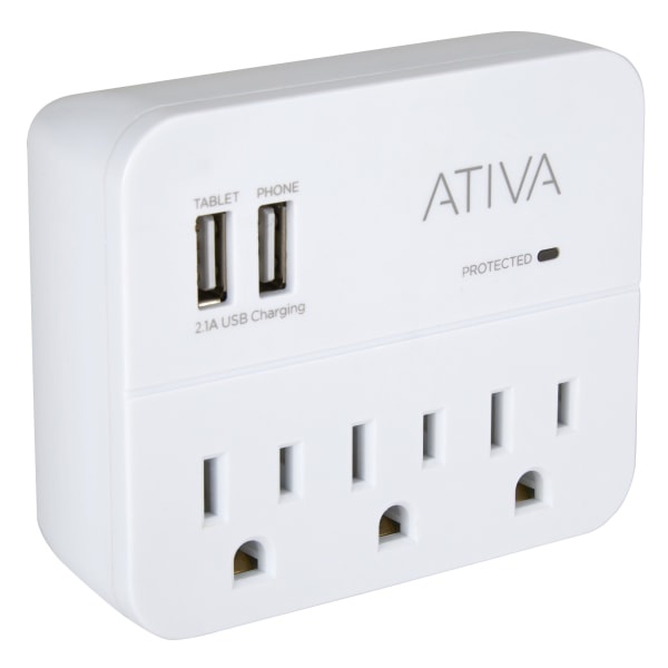 slide 1 of 4, Ativa 3-Outlet Charging Station Surge Protector, White, La-3K-B, 1 ct