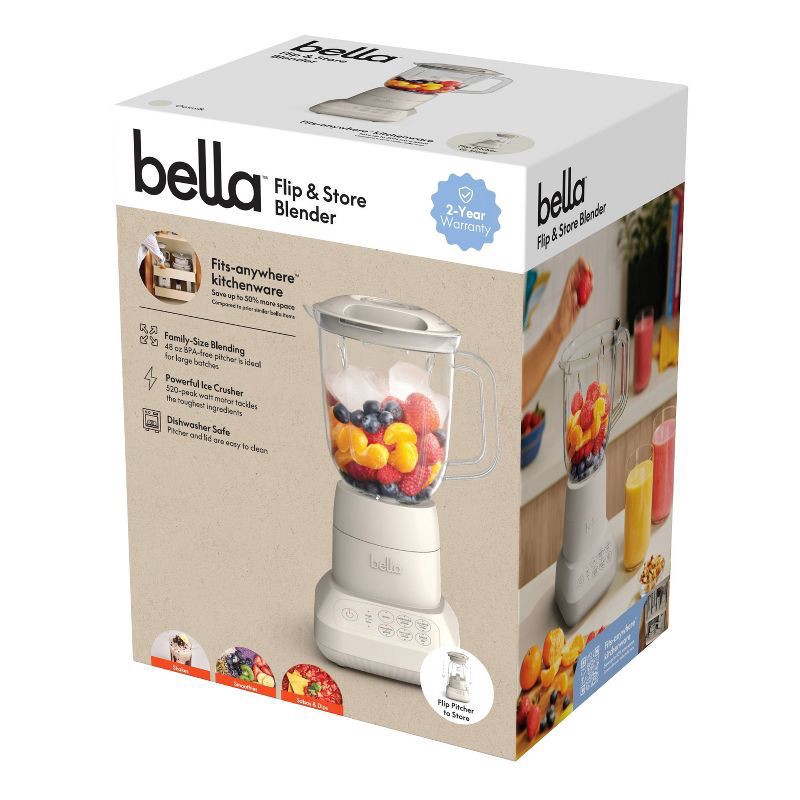 slide 5 of 9, bella Housewares bella Flip and Store Blender Oatmilk: 10-Speed Countertop Blender, 48oz Capacity, 450W, Dishwasher-Safe Parts, Beige, 48 oz