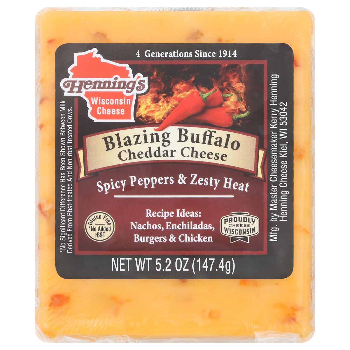 slide 1 of 6, Henning's Blazing Buffalo Cheddar Cheese 5.2 oz, 5.2 oz