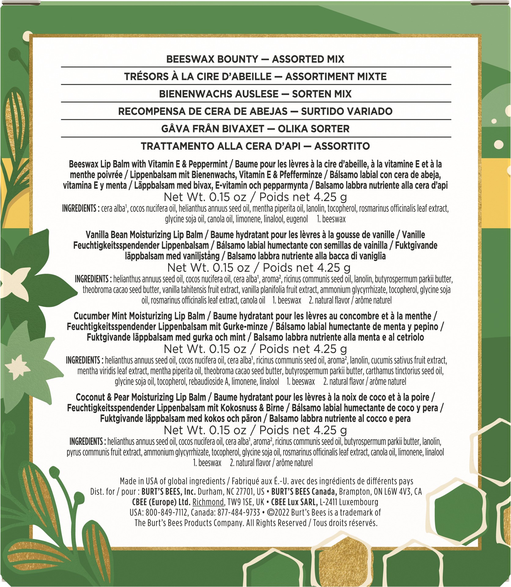 slide 5 of 5, Burt's Bees Beeswax Bounty Assorted Mix Lip Balm Gift Set, Natural Origin Lip Care, 4 Tubes, 0.15 oz., 0.15 oz