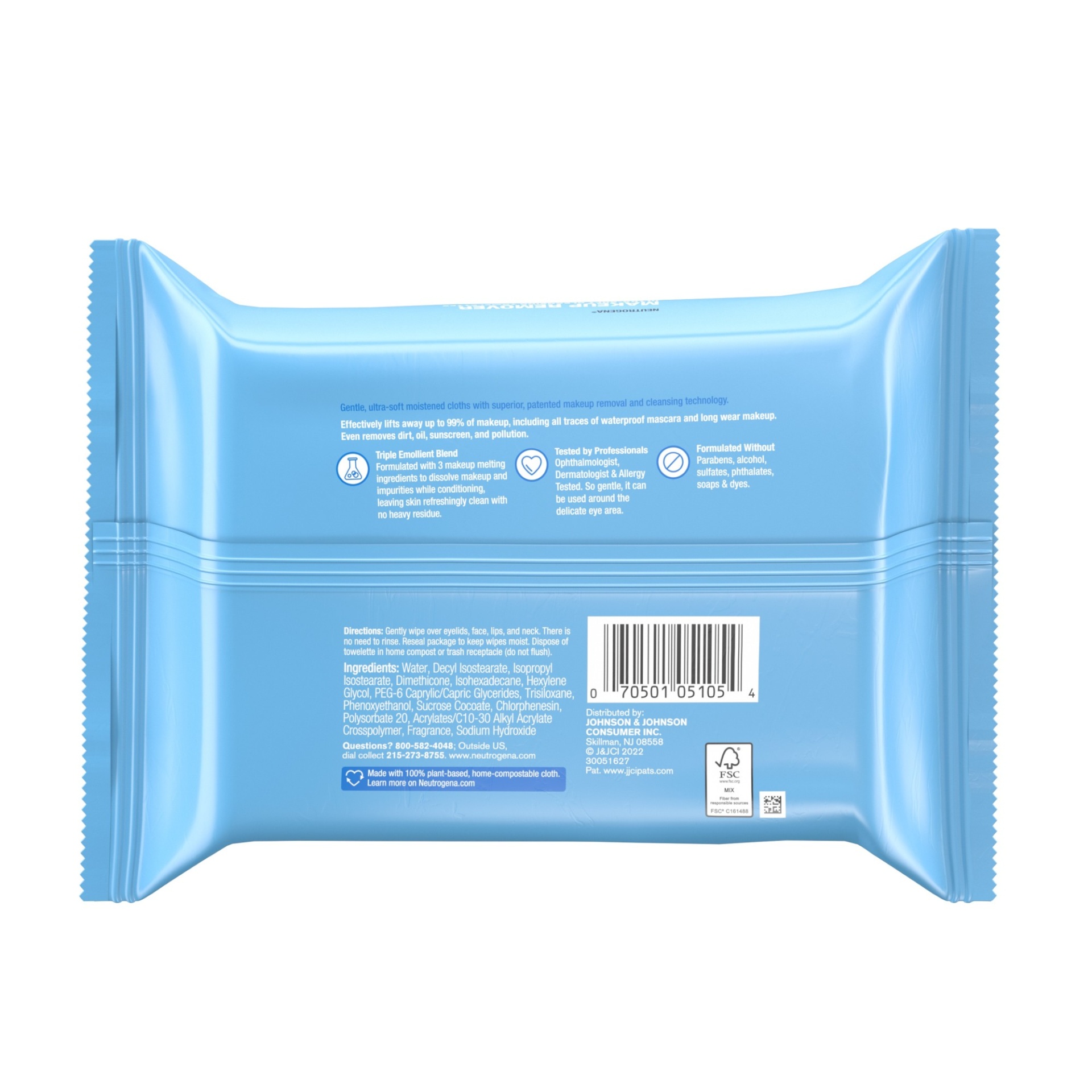 slide 2 of 7, Neutrogena Makeup Remover Facial Cleansing Towelettes, Daily Face Wipes Remove Dirt, Oil, Sweat, Makeup & Waterproof Mascara, Gentle, Soap- & Alcohol-Free, 100% Plant-Based Fibers, 25 ct