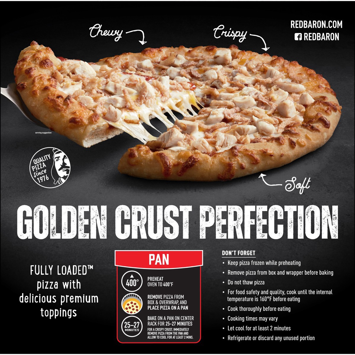 slide 8 of 16, Red Baron Fully Loaded BBQ Recipe Chicken Hand Tossed Crust Frozen Pizza, 26.6 oz