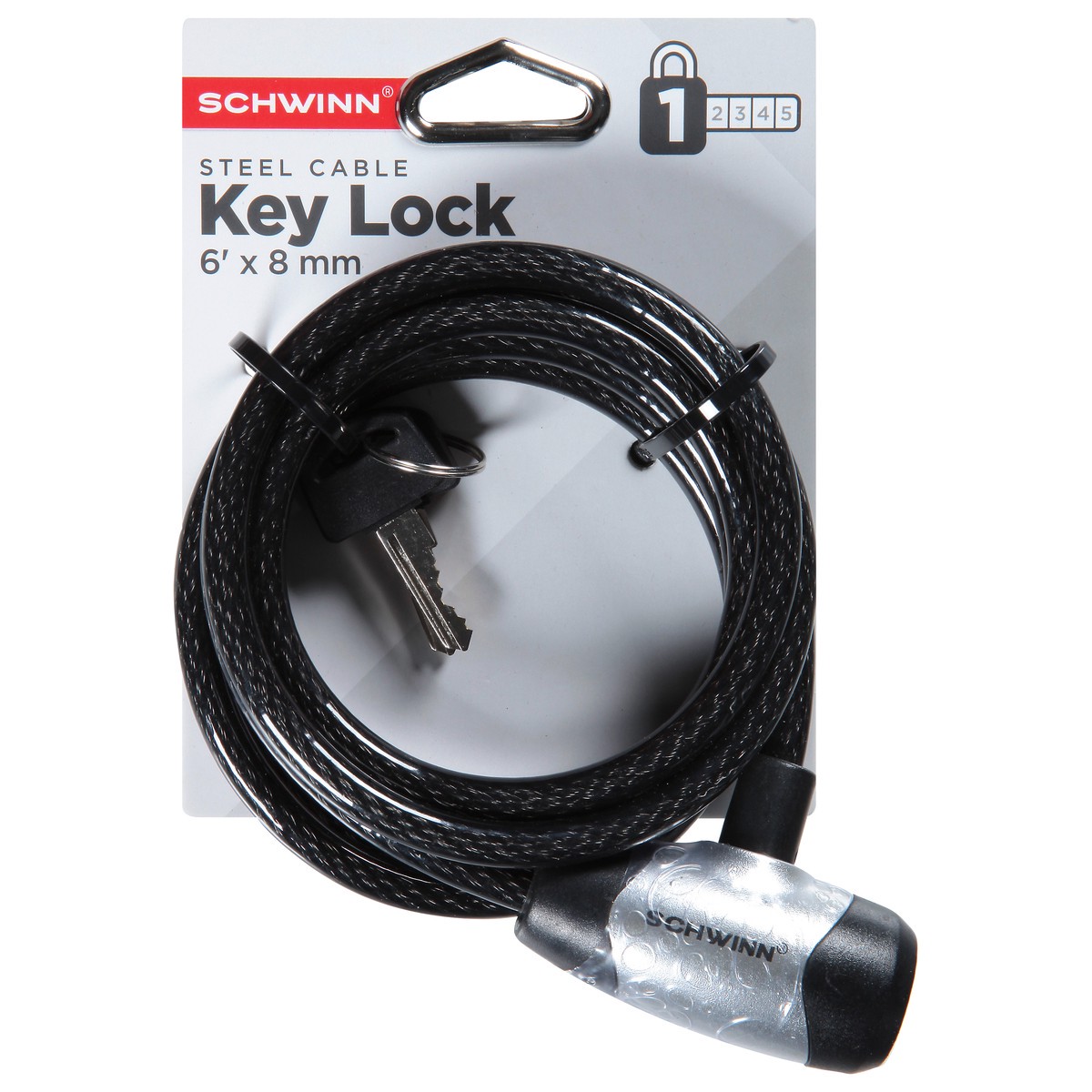 slide 1 of 9, Schwinn Key Cable Lock 6'x 8mm, 1 ct