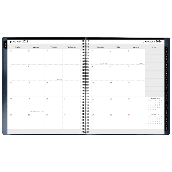 slide 4 of 6, Office Depot Brand Monthly Planner, 9"" x 11"", Navy, January 2026 to January 2027, OD71071726, 1 ct