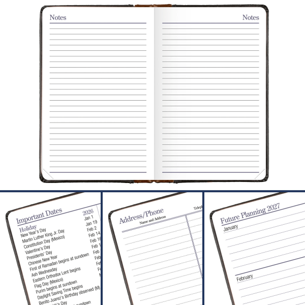 slide 6 of 10, AT-A-GLANCE® Fine Diary® 2026 Weekly Monthly Diary, Black Brown, Pocket, 2 3/4"" x 4 1/4"", 1 ct