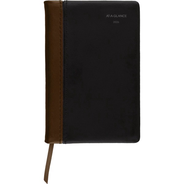 slide 5 of 10, AT-A-GLANCE® Fine Diary® 2026 Weekly Monthly Diary, Black Brown, Pocket, 2 3/4"" x 4 1/4"", 1 ct