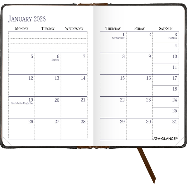 slide 9 of 10, AT-A-GLANCE® Fine Diary® 2026 Weekly Monthly Diary, Black Brown, Pocket, 2 3/4"" x 4 1/4"", 1 ct