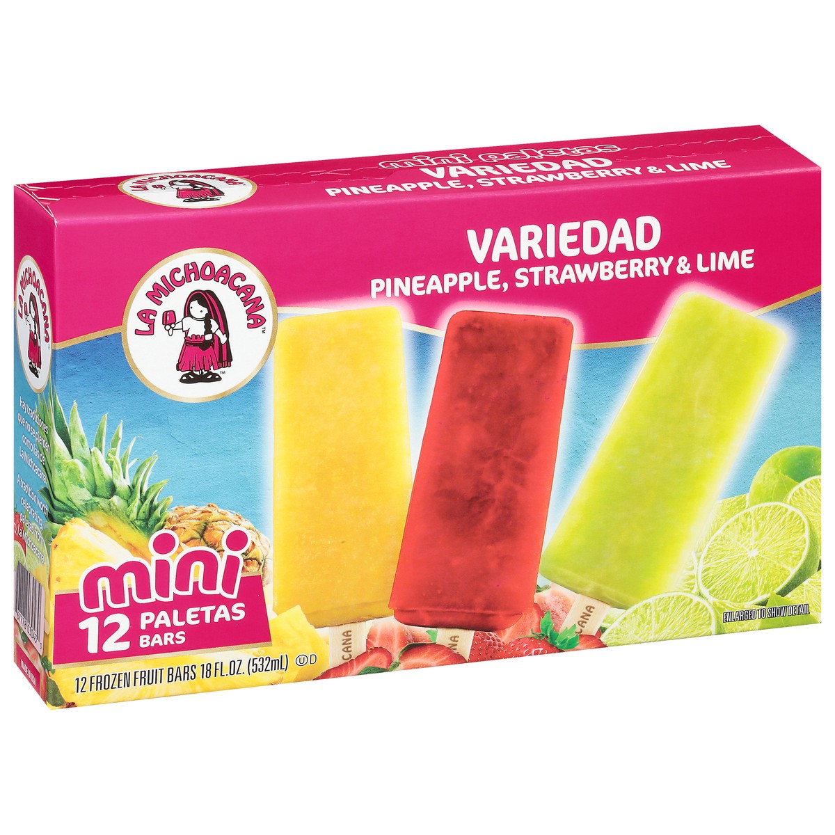 slide 2 of 9, La Michoacana Pineapple, Strawberry & Lime Frozen Fruit Bars Mini 12 ea, 12 ct