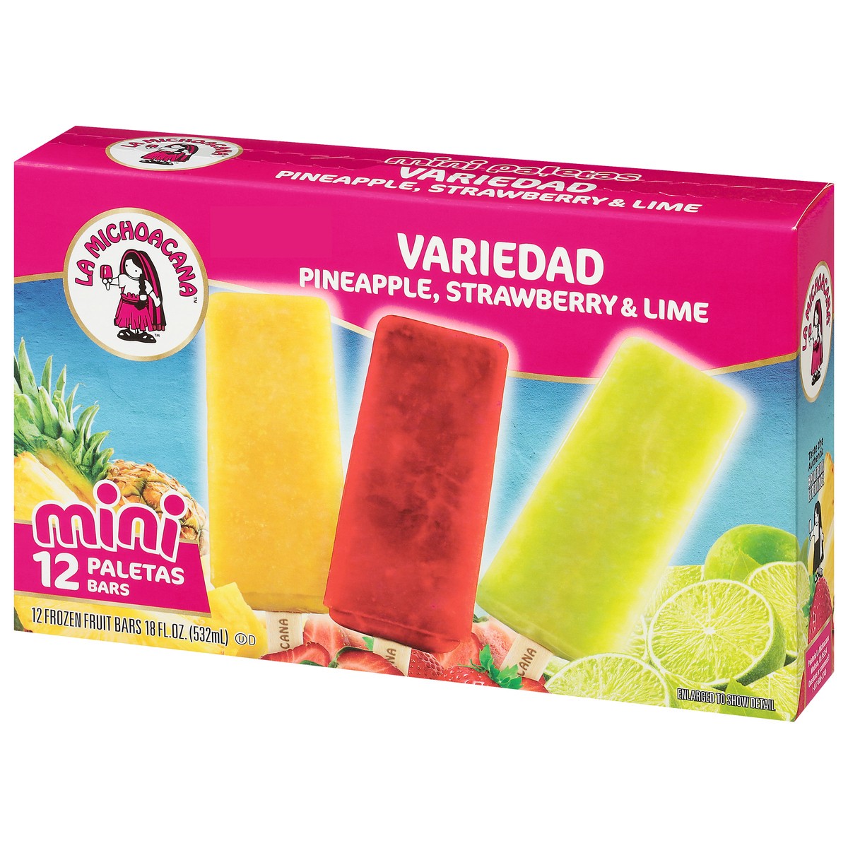 slide 3 of 9, La Michoacana Pineapple, Strawberry & Lime Frozen Fruit Bars Mini 12 ea, 12 ct