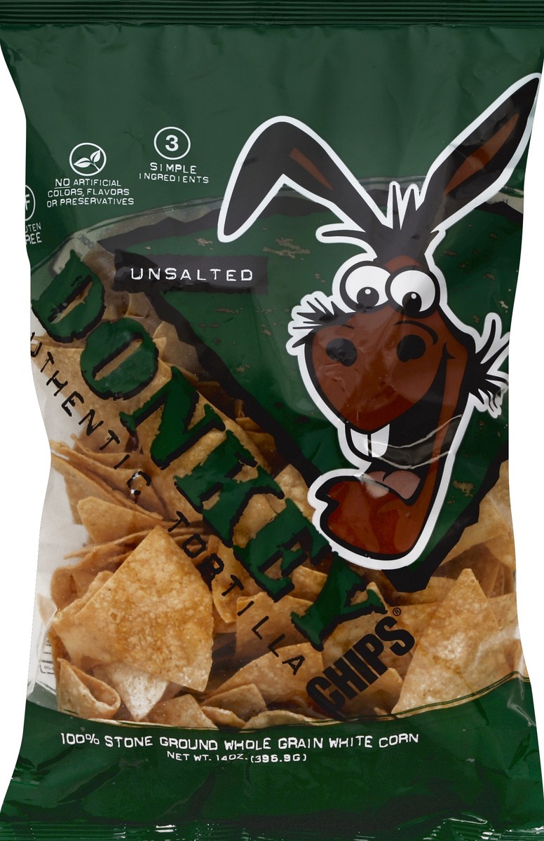 slide 5 of 5, Donkey Brands - Unsalted Tortilla Chips - 14oz, 14 oz