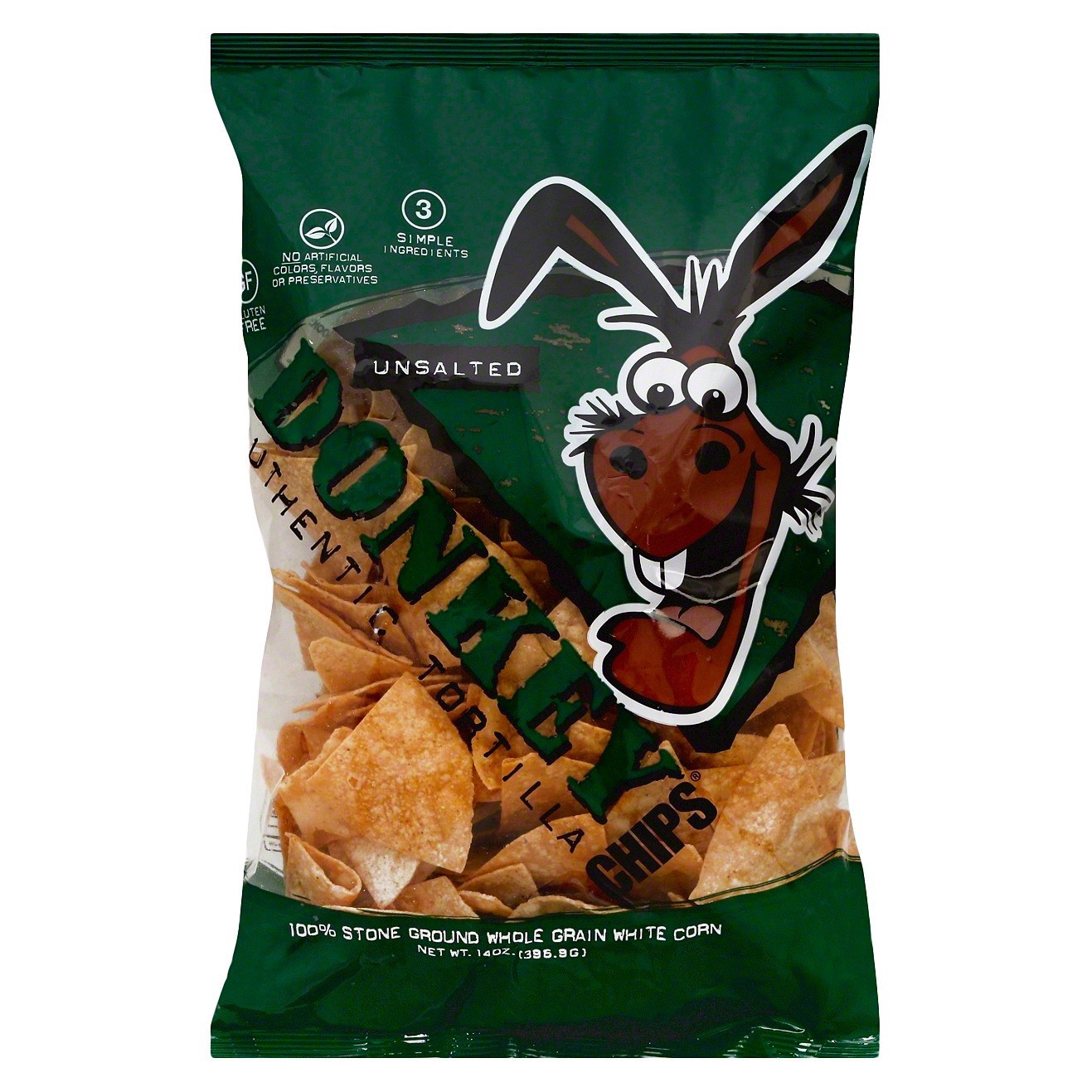 slide 1 of 5, Donkey Brands - Unsalted Tortilla Chips - 14oz, 14 oz